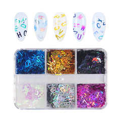 6 Grids Holographic Nail Sequins - Letters