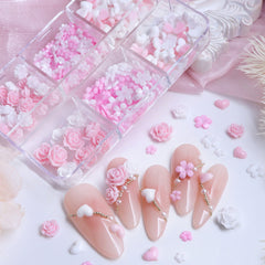 3D Pink White Heart & Flower Charms - 6 Grids