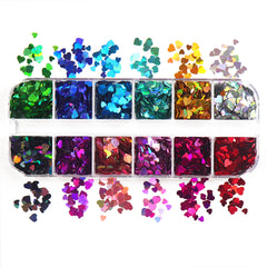 Holo Heart Nail Glitters - 12 Grids