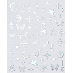 Nail Sticker - Metallic Silver (Sun,Moon, Butterfly)
