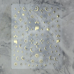 Rhinestone Nail Sticker - Vintage Star & Moon (Gold)