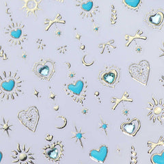 Rhinestone Nail Sticker - Star Moon Heart (Blue)