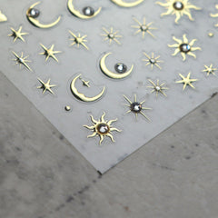 Rhinestone Nail Sticker - Vintage Star & Moon (Gold)