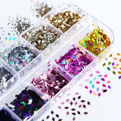 Rhombic Nail Glitters - 12 Grids