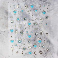 Rhinestone Nail Sticker - Star Moon Heart (Blue)