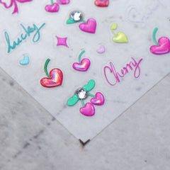 Rhinestone Nail Sticker - Heart Cherry
