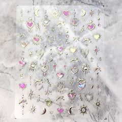 Rhinestone Nail Sticker - Star Moon Heart (Pink)
