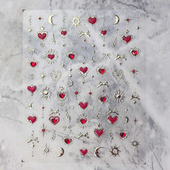 Rhinestone Nail Sticker - Star Moon Heart (Red)