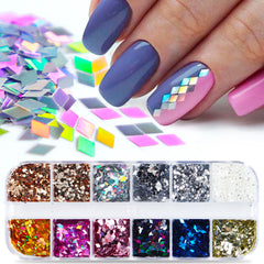 Rhombic Nail Glitters - 12 Grids