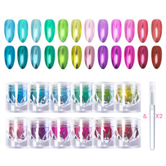 12 Colors Mirror Metallic Chrome Powder Set - Rainbow