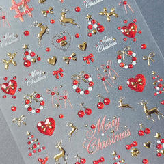 Chrome Nail Sticker - Red & Gold Christmas