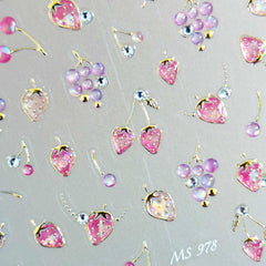 Rhinestone Nail Sticker - Vintage Strawberry & Grape