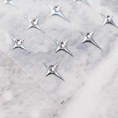 Rhinestone Nail Sticker - Four-Pointed Star (Silver)