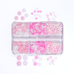 3D Pink White Heart & Flower Charms - 6 Grids