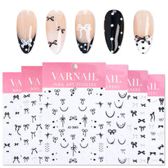Nail Sticker - Black & White Bowknot