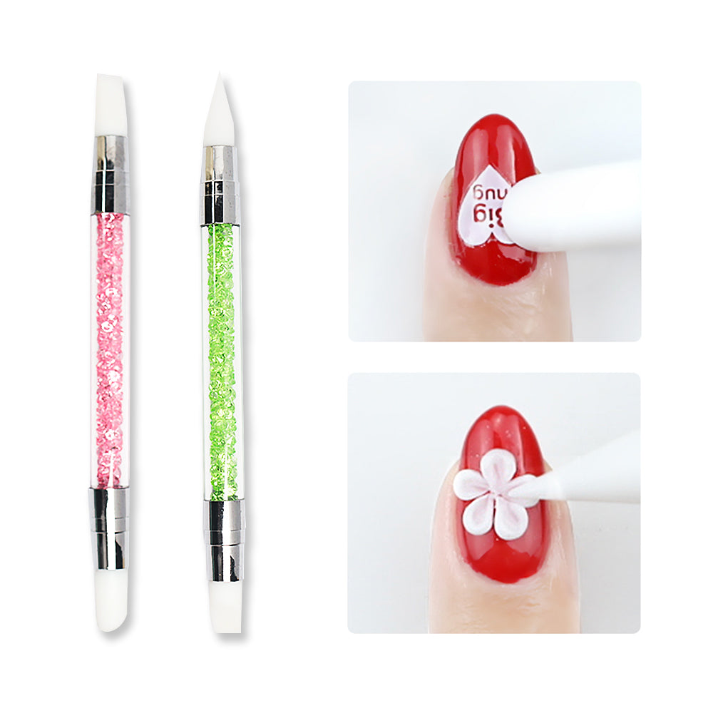 AKOAK 2 Pcs Nail Art Engraving Pen Double-headed Silicone Pen 3D