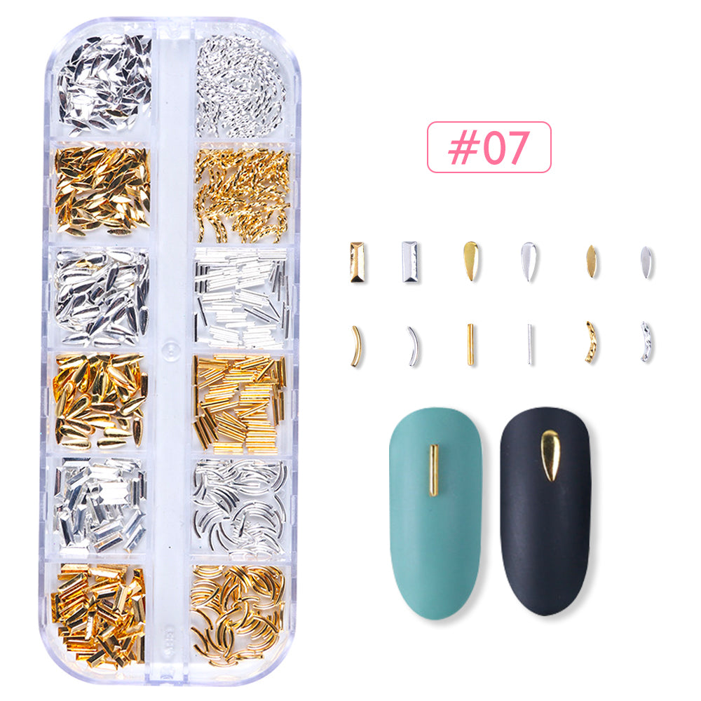 12 Grids Gold Silver Hollow Nail Art Decorations