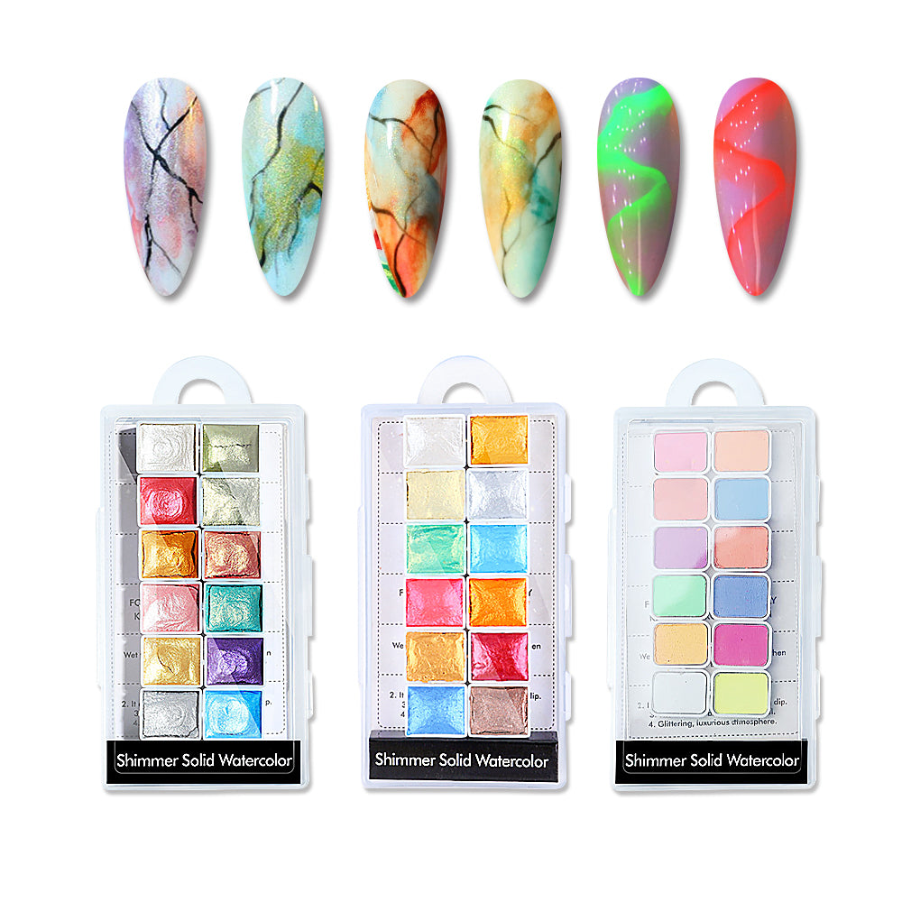  12 Colors Nail Shimmer Solid Watercolor Nail Art Watercolor  Palette Glitter Nail Art Decoration Solid Paint : Beauty & Personal Care