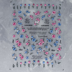 5D Nail Sticker - Blue & Pink Rose