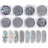 Multi-shaped Laser Silver Sequins for Nails Decor 8pcs/ Set VN152125