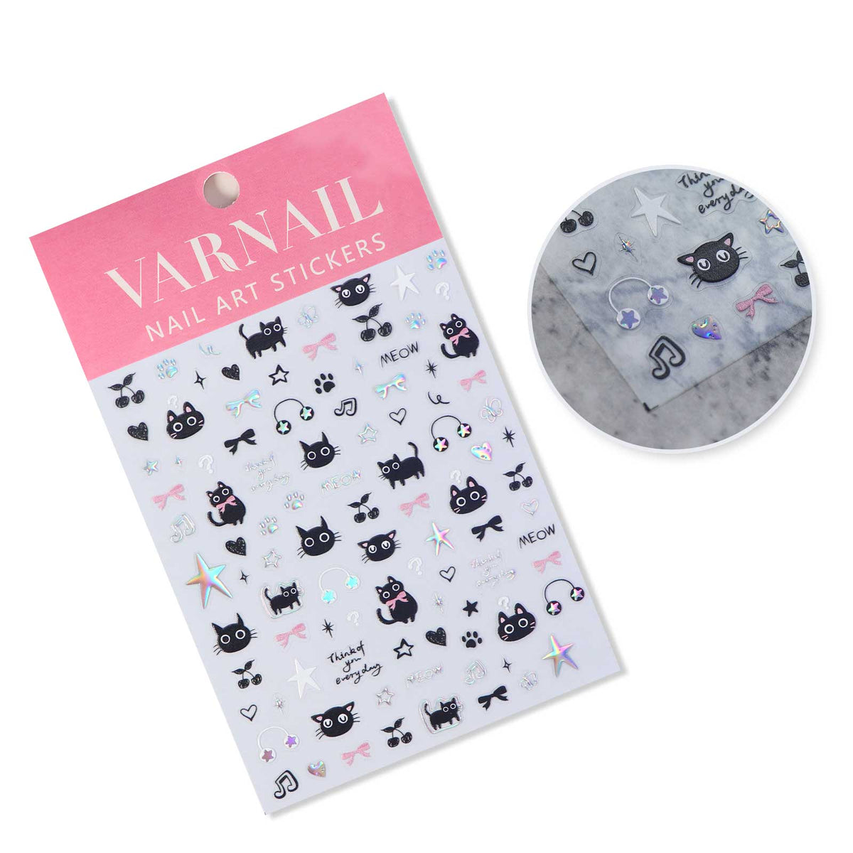Chrome Nail Sticker - Music Black Cat (Holo）