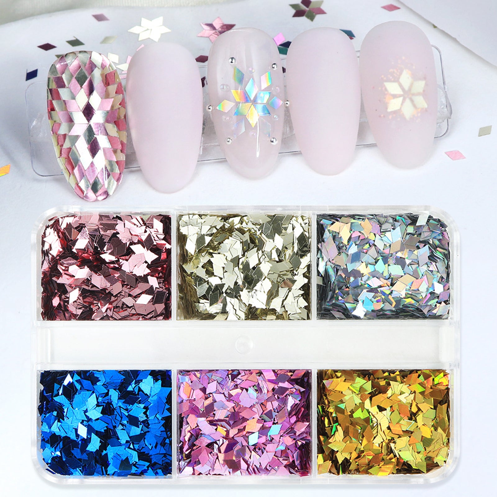 6 Grids Nail Sequins - Diamond Snowflake