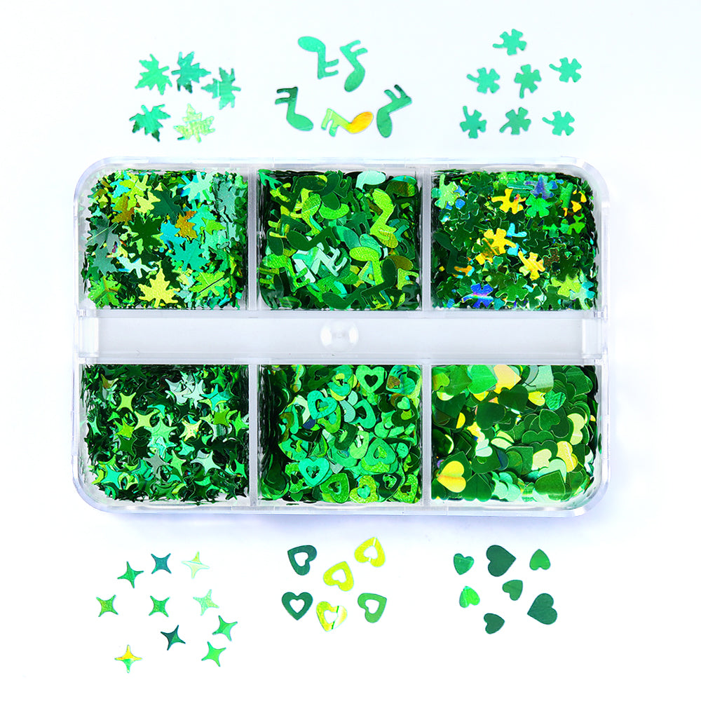 Mix Green Nail Glitters - 6 Grids
