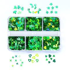 Mix Green Nail Glitters - 6 Grids