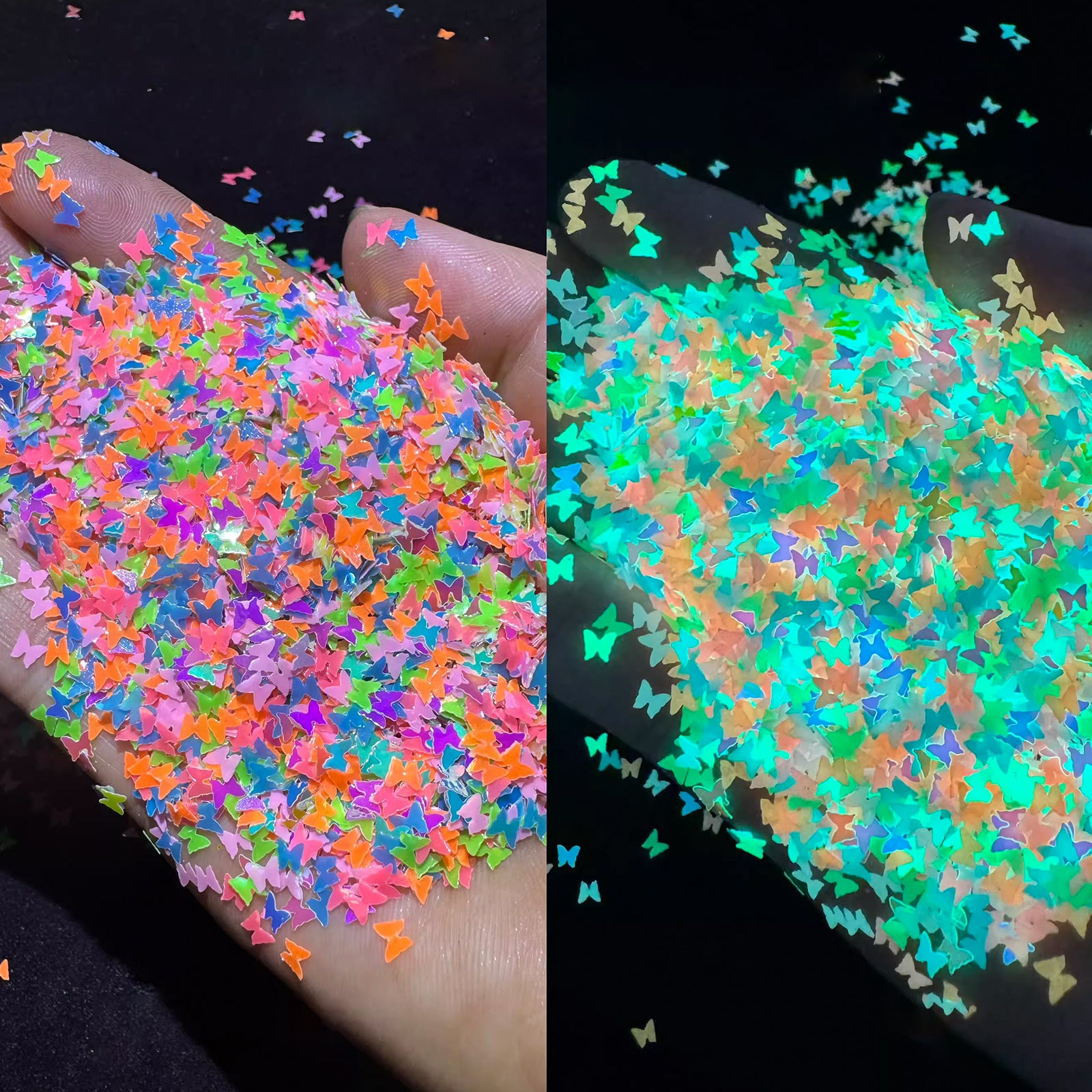 Glow In Dark Nail Neon Butterfly Sequins - 6 Grids