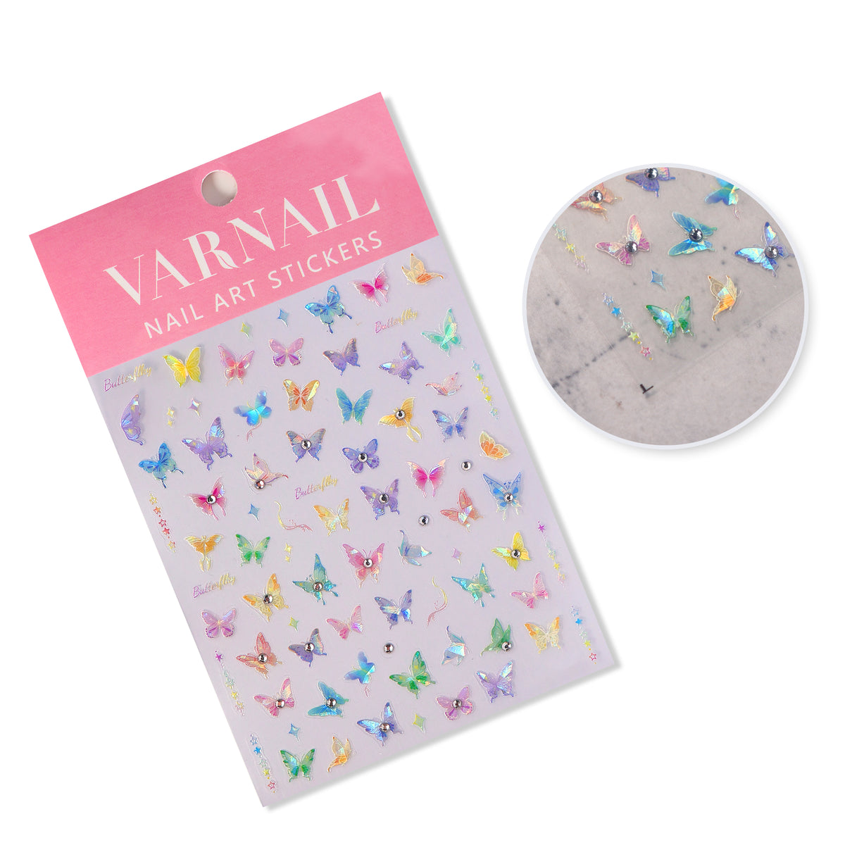 Rhinestone Nail Sticker - Colorful Butterflies