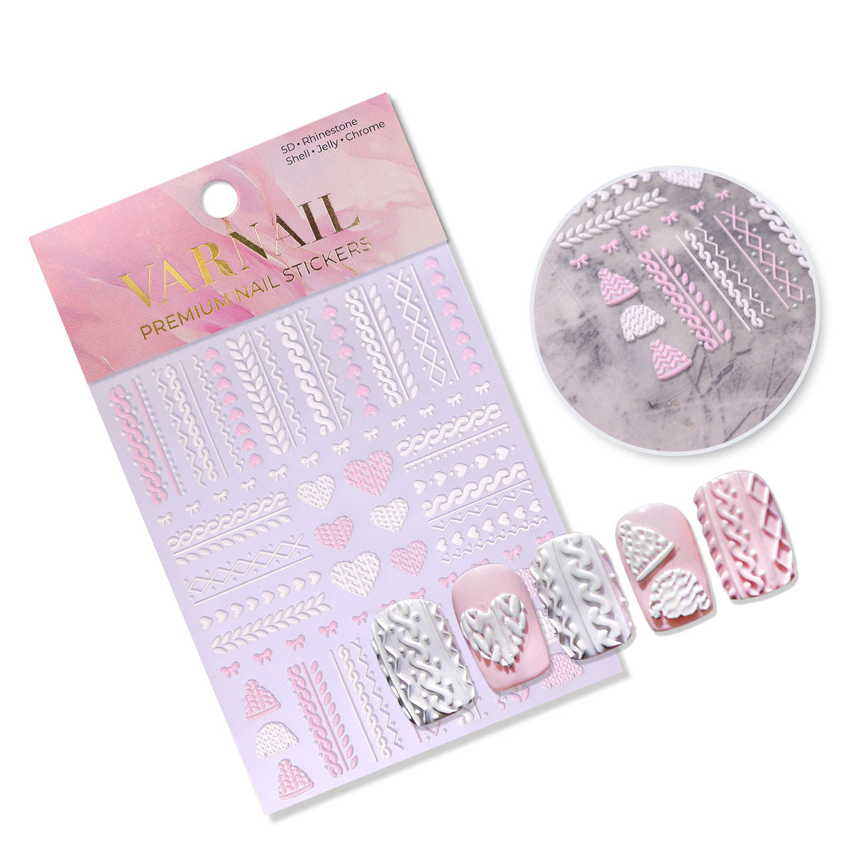 5D Nail Sticker - Cute Sweater (Pink White)