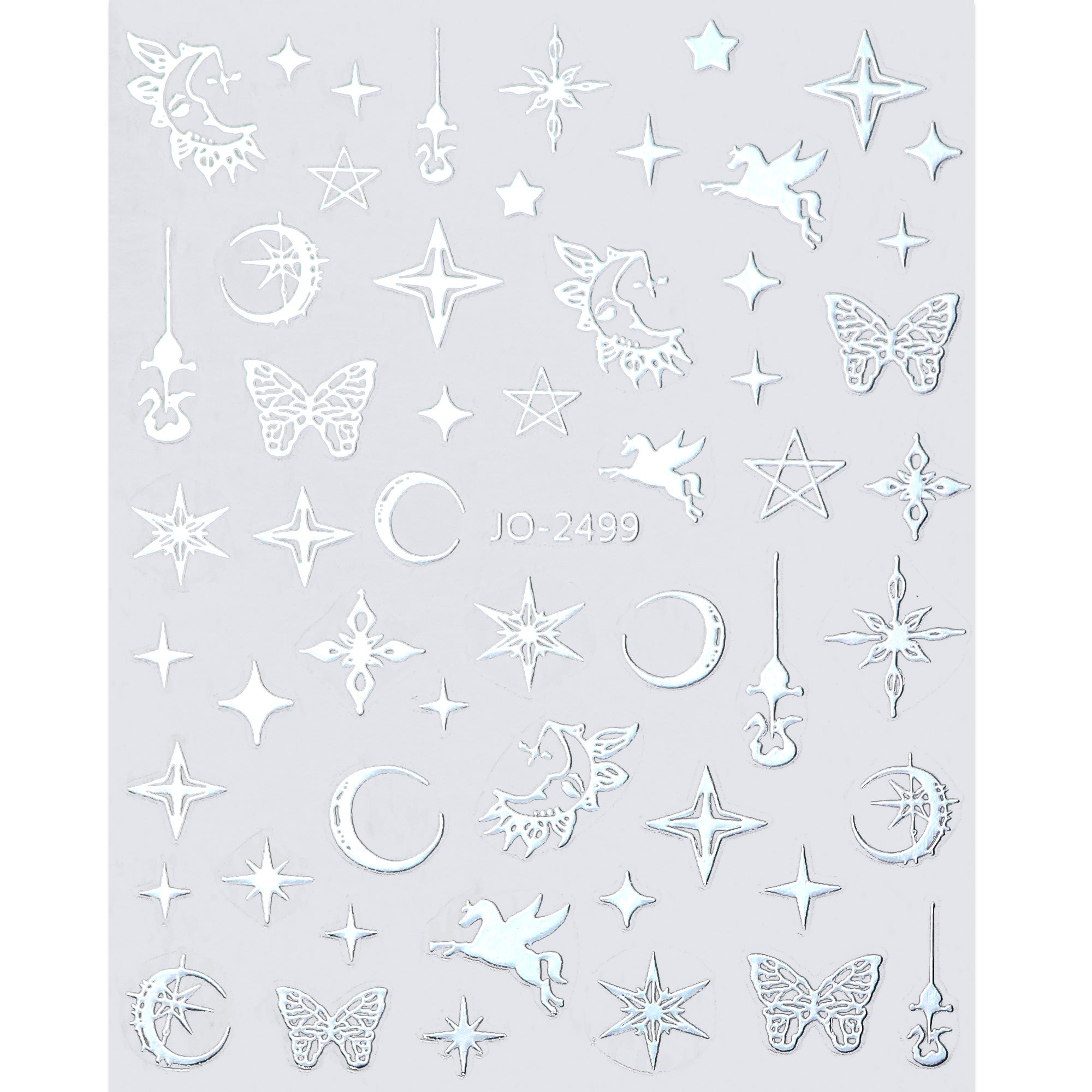 Nail Sticker - Metallic Silver (Sun,Moon, Butterfly)