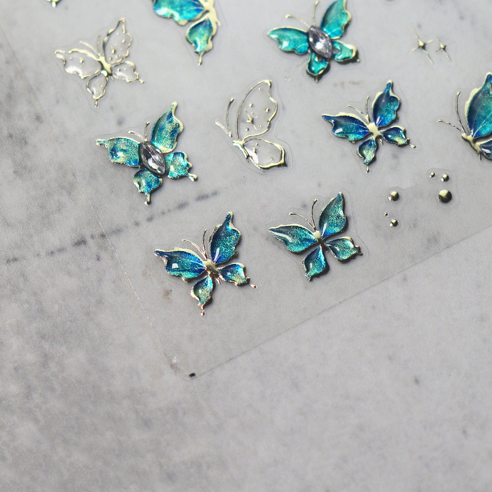 Rhinestone Nail Sticker - Green Butterfly