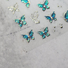 Rhinestone Nail Sticker - Green Butterfly
