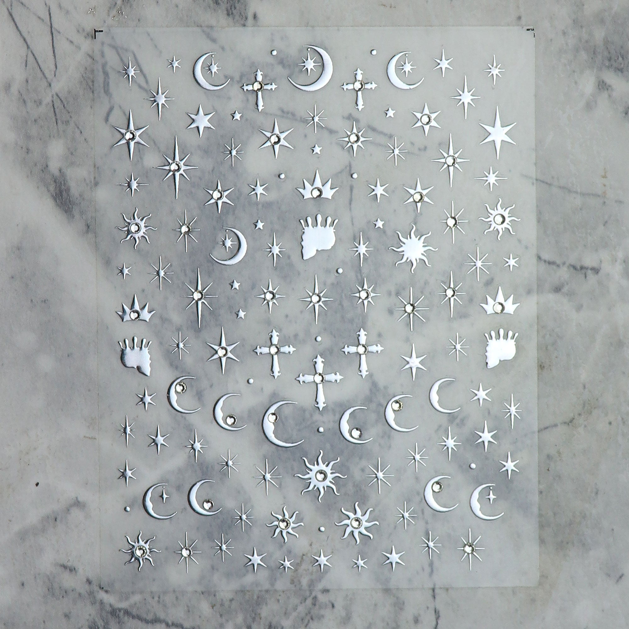 Rhinestone Nail Sticker - Vintage Star & Moon (Silver)