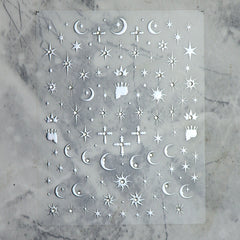 Rhinestone Nail Sticker - Vintage Star & Moon (Silver)