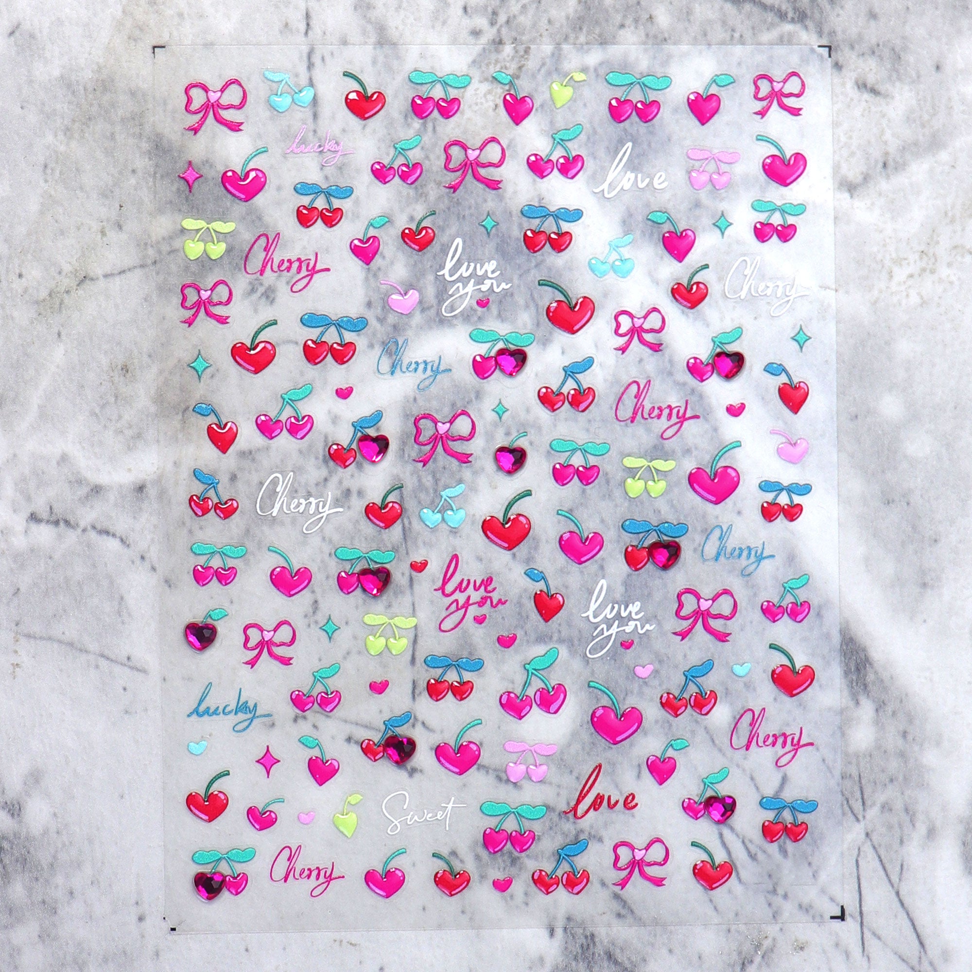 Rhinestone Nail Sticker - Heart Cherry