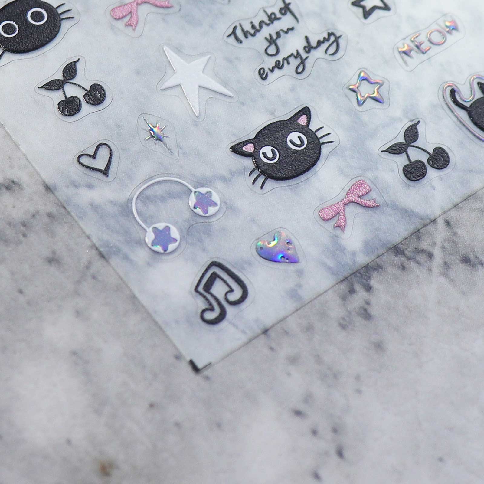Chrome Nail Sticker - Music Black Cat (Holo）