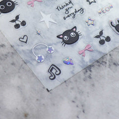 Chrome Nail Sticker - Music Black Cat (Holo）