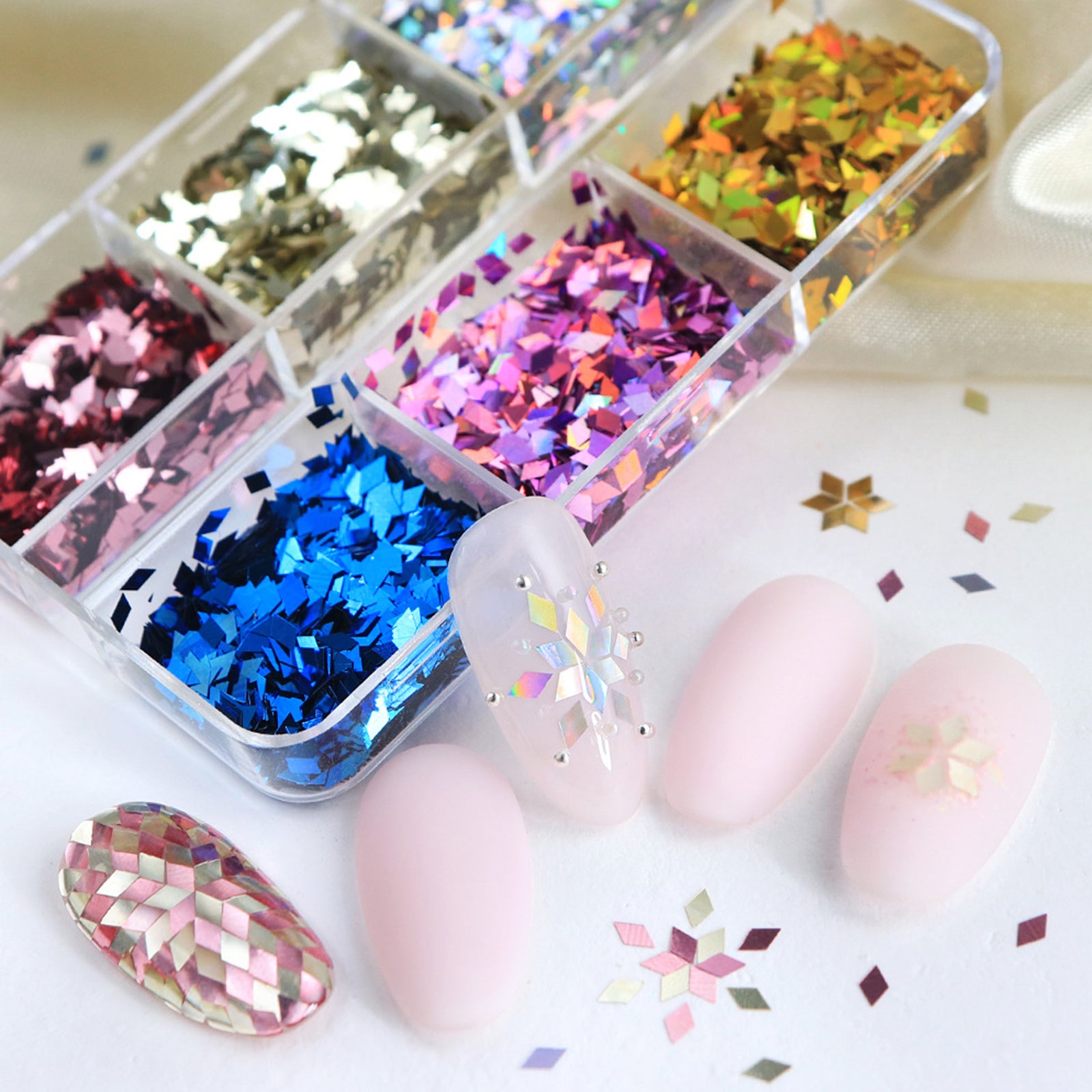 6 Grids Nail Sequins - Diamond Snowflake