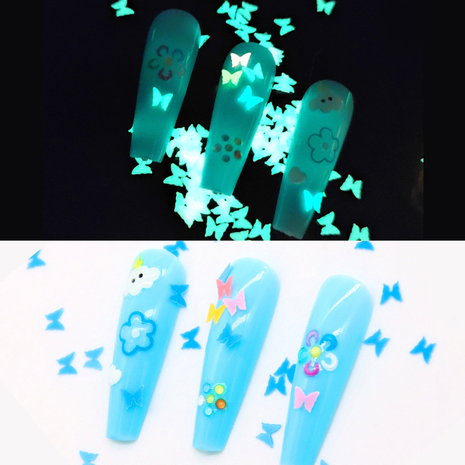 Glow In Dark Nail Neon Butterfly Sequins - 6 Grids