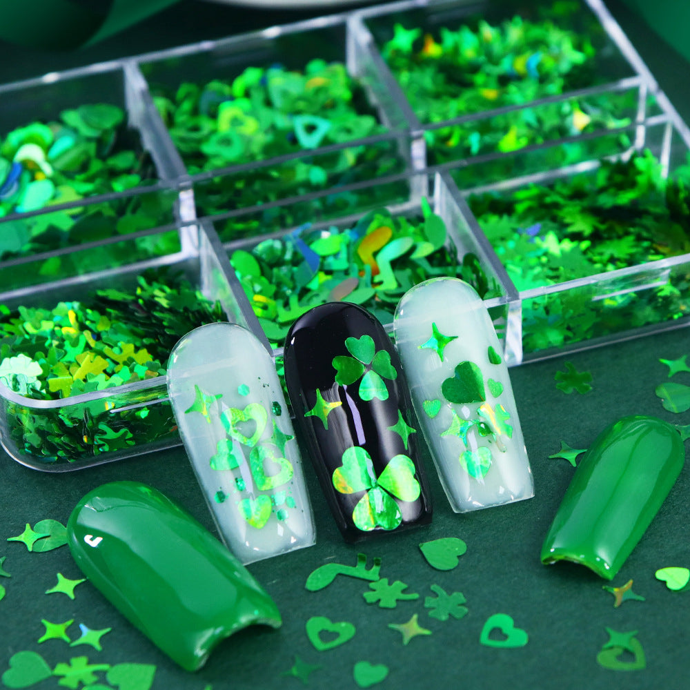 Mix Green Nail Glitters - 6 Grids