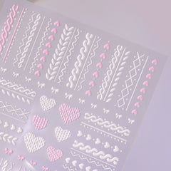 5D Nail Sticker - Cute Sweater (Pink White)