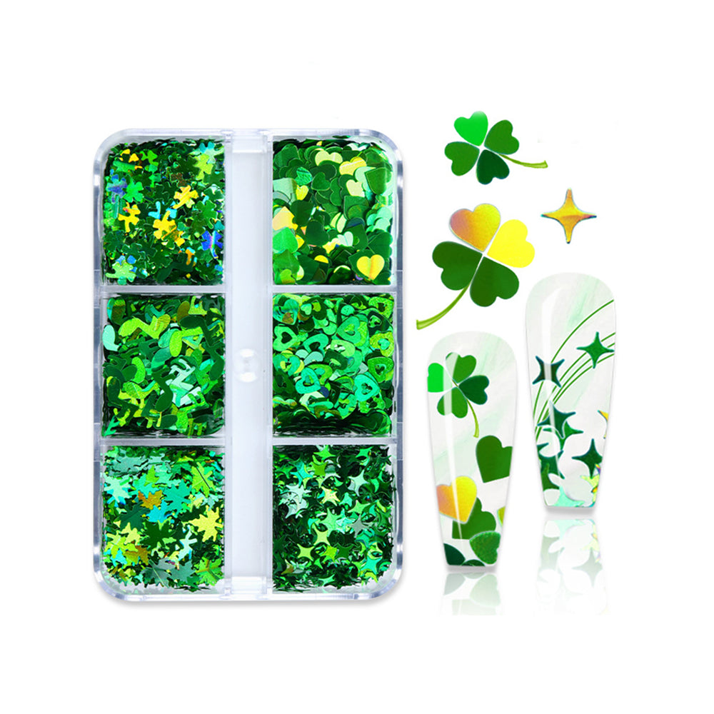 Mix Green Nail Glitters - 6 Grids