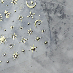 Rhinestone Nail Sticker - Vintage Star & Moon (Gold)