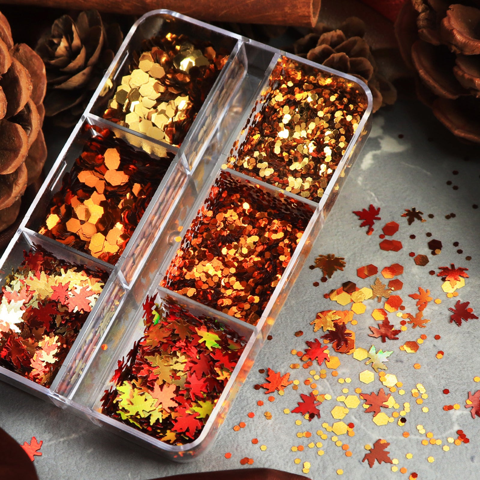 6 Grids Nail Glitters - Fall