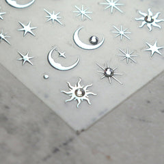 Rhinestone Nail Sticker - Vintage Star & Moon (Silver)