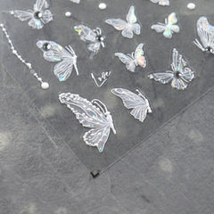 Rhinestone Nail Sticker - Dreamy White Butterfly