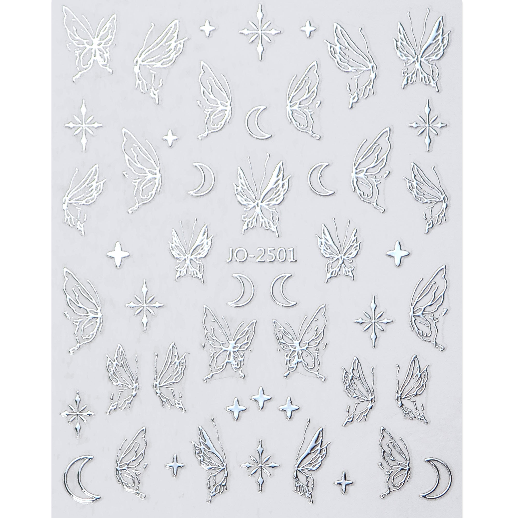 Nail Sticker - Metallic Silver (Sun,Moon, Butterfly)