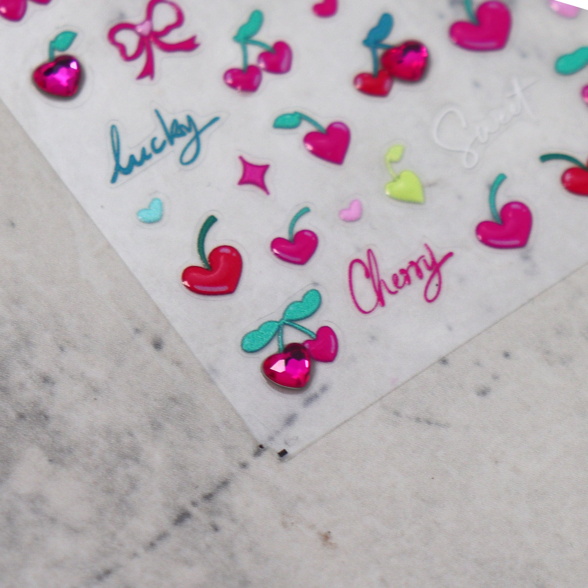 Rhinestone Nail Sticker - Heart Cherry